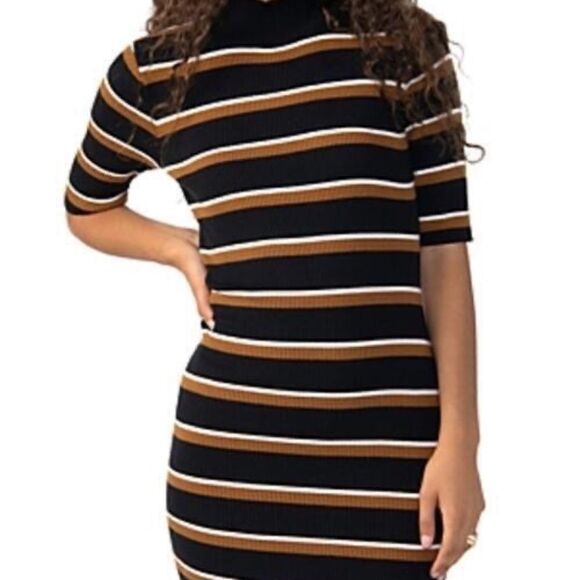 Sanctuary Easy-Rib Mock-Neck Dress Stripped Mini XXL - Picture 2 of 3
